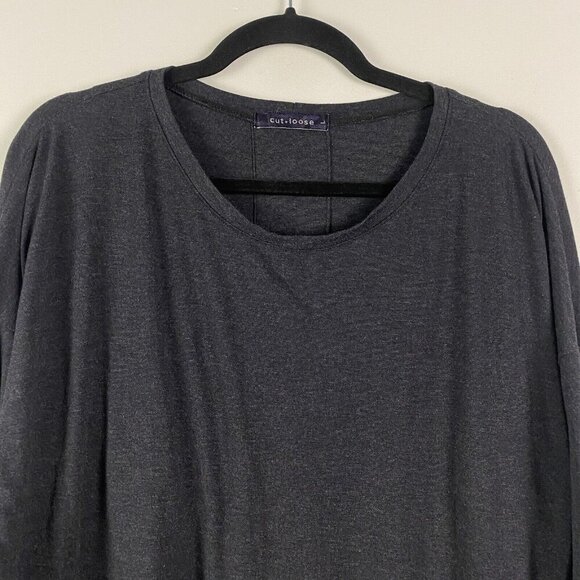 Cut Loose 3/4 Sleeve Pleated Back Knit Top Size Large Dark Gray - Picture 2 of 10